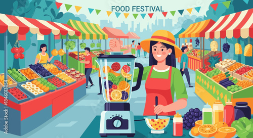 Woman Preparing Fresh Fruit Smoothie.