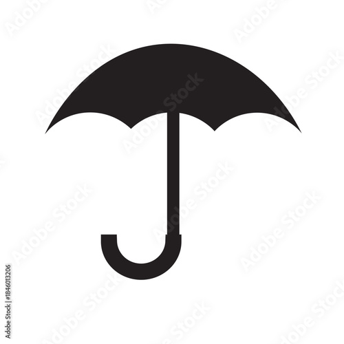 Black and white umbrella vector illustration with clean lines, simple form, and minimal style, ideal for logo, icon, print, web, and modern design use