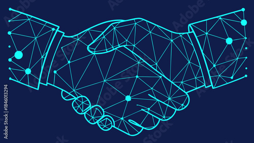 Business Partnership and Collaboration Concept with Digital Wireframe Handshake Vector