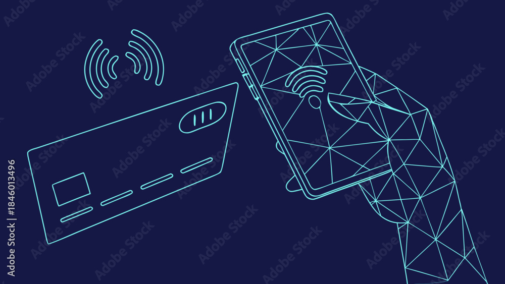 Obraz premium Contactless Payment Technology Mobile Digital Wallet Transaction with vector illustration