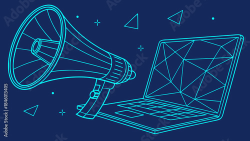 Digital Marketing Online Promotion Megaphone Laptop Concept with vector illustration
