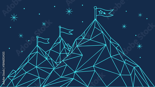 Digital Mountain Peaks Success Goals Achievement Concept with vector illustration