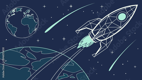 Futuristic Geometric Rocket Launch Space Technology Innovation with vector illustration