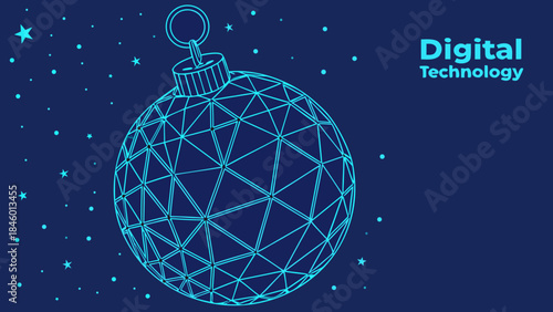 Digital Technology Futuristic Christmas Ornament Global Network with vector illustration