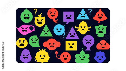 Diverse Collection of Geometric Characters Expressing Various Emotions and Feelings