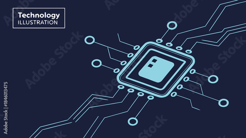 Digital Technology Circuit Board Processor Chip Connection with vector illustration