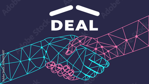 Real Estate Digital Business Partnership Handshake Concept technology with vector illustration