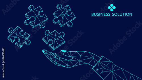 Digital Business Solution Problem Solving Puzzle Concept with vector illustration