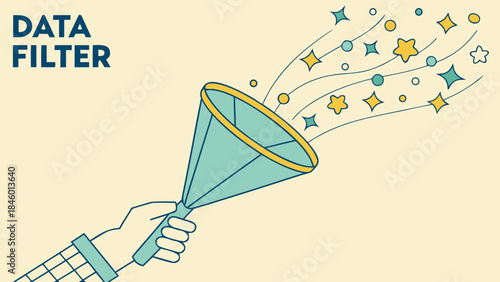 Digital Data Filter Funnel for Information Processing Concept with vector illustration