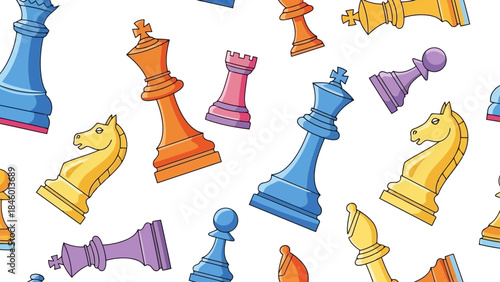Colorful Chess Pieces Seamless Pattern Vector Illustration