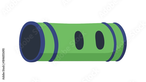 Green Pet Tunnel Toy with Blue Accents and Oval Openings
