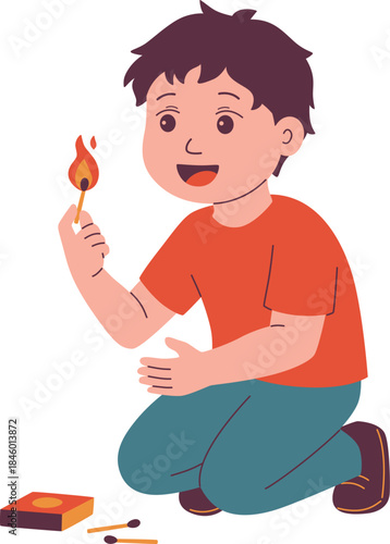Boy With Matches Danger Illustration