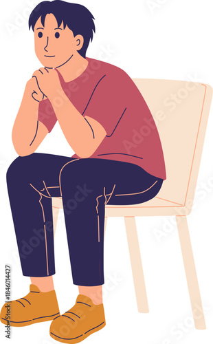 Young Man Sitting in Thought Illustration