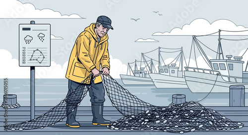 Fisherman pulling in a large fishing net.