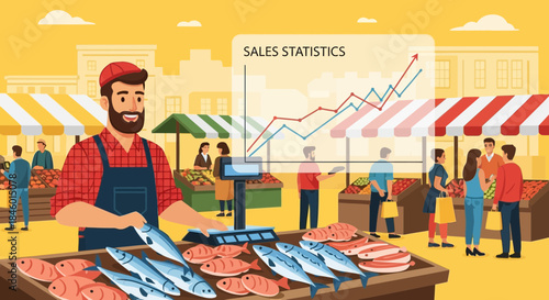 Fishmonger Selling Fresh Fish at Market.