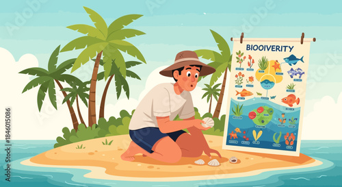 Man Conserving Biodiversity on a Tropical Island.