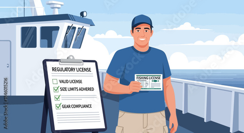 Man Holding Passport on Ship Deck.