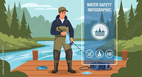 Man in Fishing Gear Holding Water Testing Device.