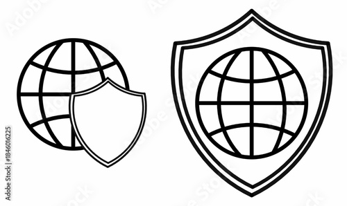 globe and shield symbol.icon with outline styles.vector illustration isolated white background.