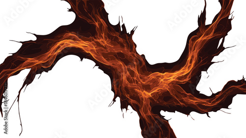 Abstract Fire and Energy Flow Vector Illustration, Dynamic Orange Smoke Current, Flame Texture, Molten Lava, and Artistic Dark Power Background