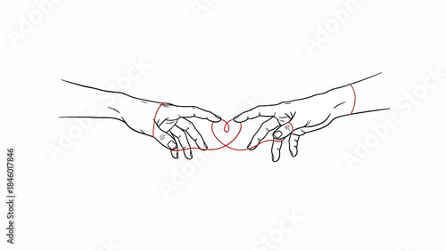 Interconnected hands forming a heart symbol with red lines