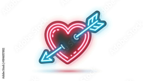 Neon heart pierced by arrow symbolizing love and passion