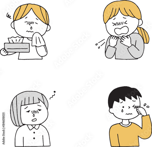 花粉症に苦しむ子供達セット単色