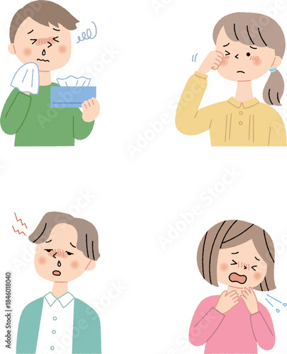 花粉症に苦しむ人々のセット