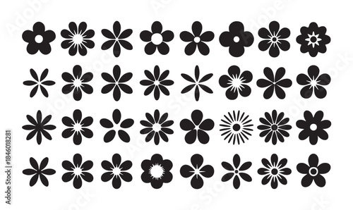 Extensive collection of flower silhouettes in various styles, ideal for diverse floral creations