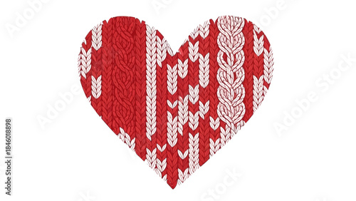 Vibrant red heart with intricate white knit pattern on bright background