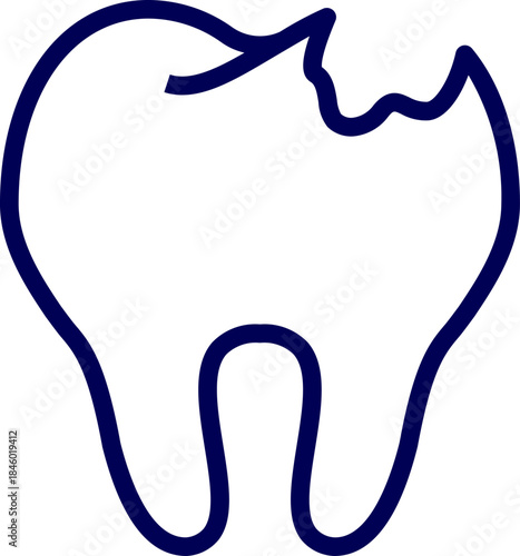 broken tooth icon vector illustration. A line style icon of broken tooth. Broken tooth isolated on white background.