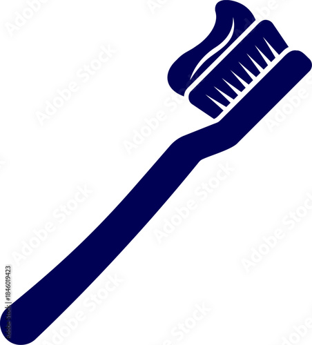 Silhouette Vector of toothbrush with toothpaste. Icon of Brush with paste. Solid style Tooth Paste on Brush Icon. Vector tooth paste icon, paste and brush icon in solid style. 