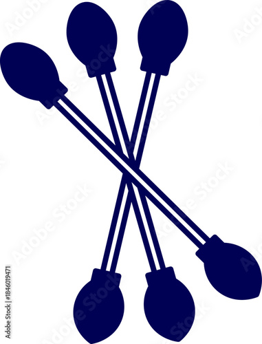 cotton swabs silhouette on white background.  cotton buds, medical cleaning accessories, ear care, healthcare essentials, cosmetic tools. Three cotton swabs are arranged in a bundle. Cotton swabs icon