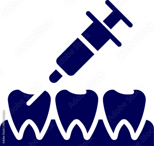 injection in tooth silhouette vector. Dental anesthesia procedure: tooth and syringe icon treatment. Dental surgery painkiller pixel perfect glyph solid icon. Tooth treatment, syringe injection. 