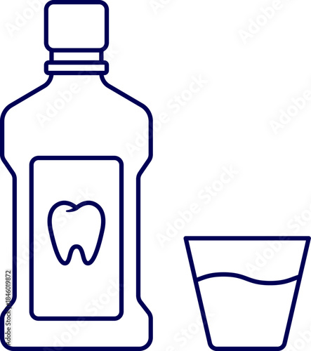 Line art  vector of Mouth wash. Icon of mouth wash, rinsing mouth, mouthwash bottle vector. Outline of a bottle of refreshing mouthwash  for dental care and oral hygiene. Mouth wash icon