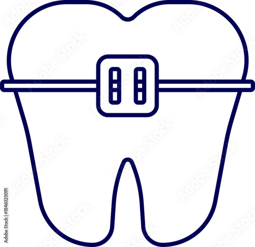 Tooth with brace icon. Vector art of a tooth with braces, the braces are made of metal and are attached to the tooth with brackets and wires. dental care logo design. brace tooth icon