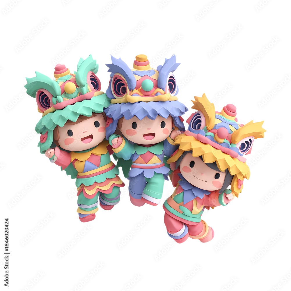 Fototapeta premium Lion dance team clay chinese new year icon