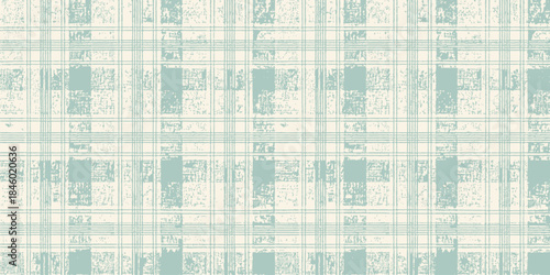 A light blue and cream plaid pattern with a vintage texture, ideal for textile or wallpaper designs.