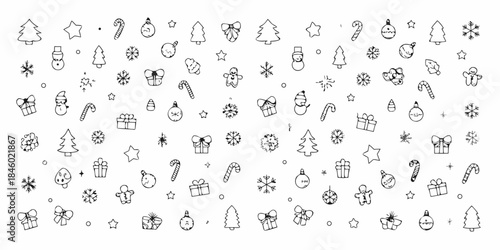 A charming collection of hand drawn christmas themed icons and decorative elements