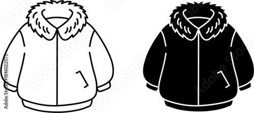 Winter coat icon illustration. Fur collar jacket symbol isolated set