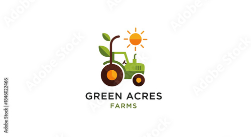 Green Agriculture Farm Logo with Tractor and Barn – Rural Farming and Agribusiness Brand Identity
