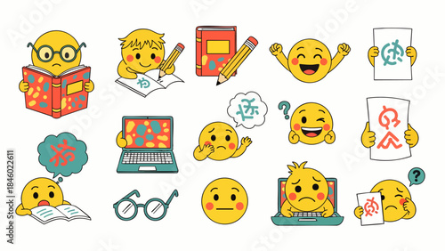 Cute Emoticons Studying and Learning: Reading, Writing, Thinking, and Showing Work