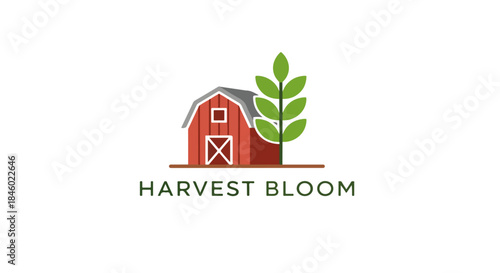Red Barn Agriculture Farm Logo with Tractor and Barn – Rural Farming and Agribusiness Brand Identity