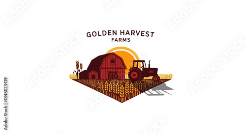 Classic Retro Agriculture Farm Logo with Tractor and Barn – Rural Farming and Agribusiness Brand Identity