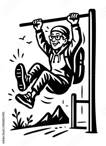 Man Hanging from Bar Outdoor Workout Silhouette Illustration