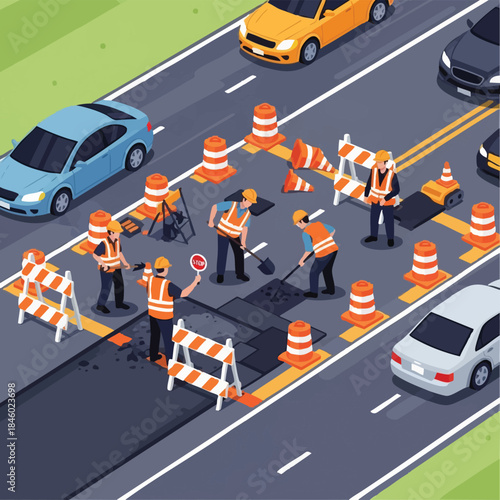 Road Construction Workers Traffic Management Highway Maintenance.