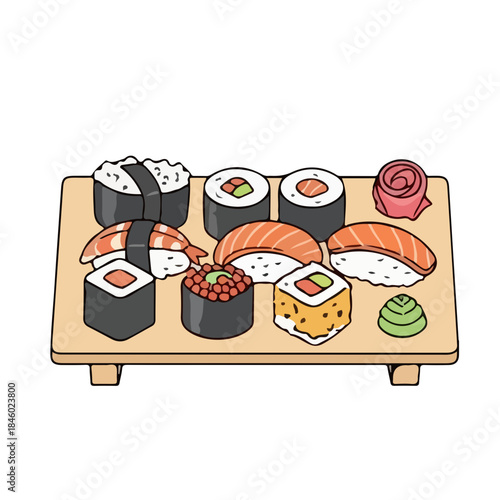 Assorted Sushi Nigiri Maki Cartoon