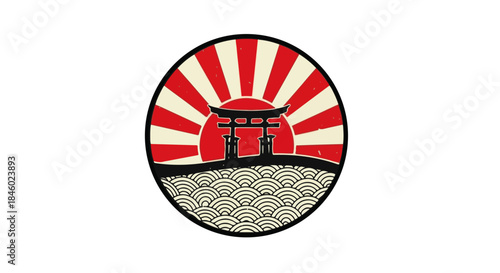 Retro Japanese Torii Gate Logo Design – Traditional Shinto Shrine Symbol for Cultural and Business Branding