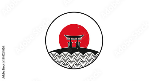Circle Japanese Torii Gate Logo Design – Traditional Shinto Shrine Symbol for Cultural and Business Branding