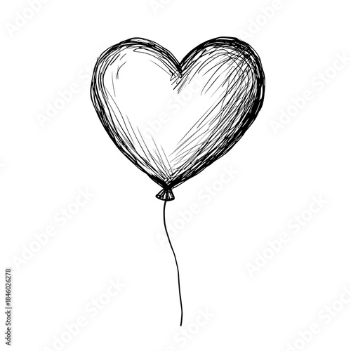 Heart balloon sketch illustration